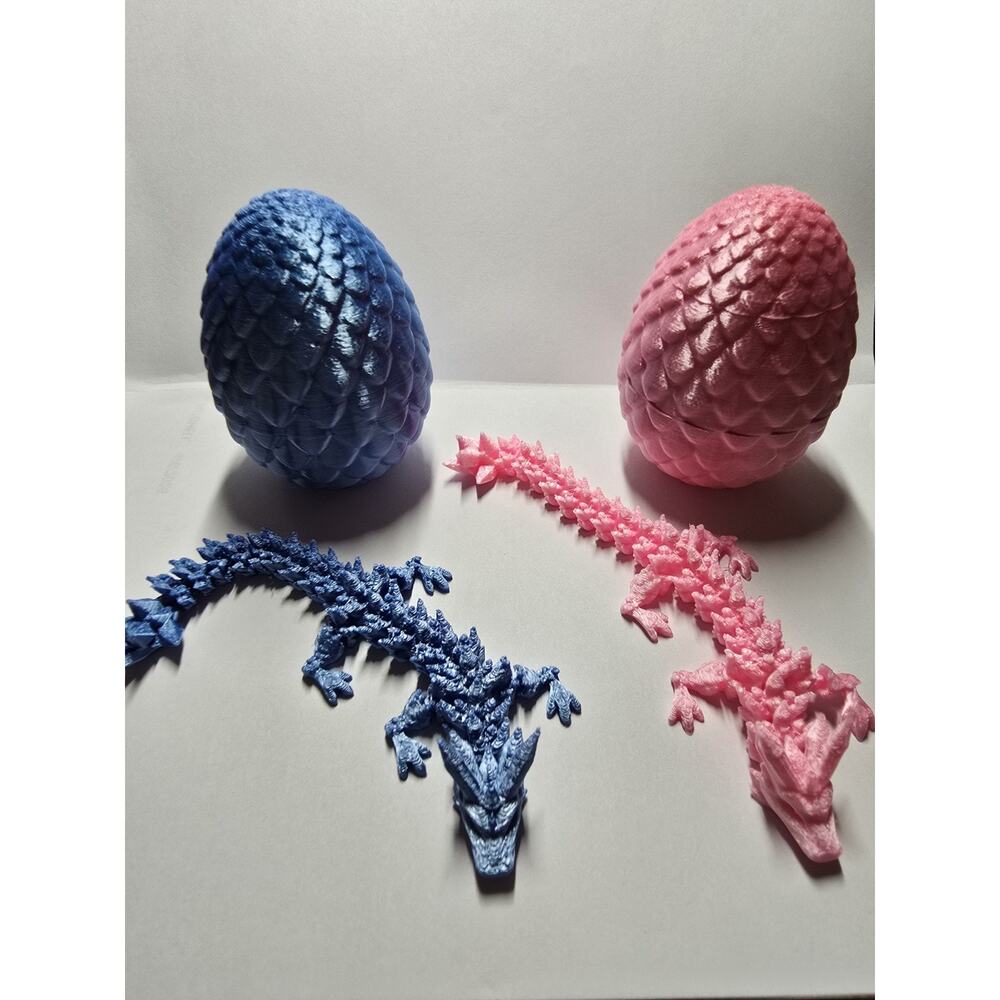 3D Printed Dragon in Egg Articulated Dragon Blue and Pink 5"